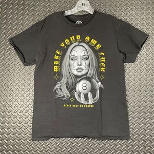DOM Make Your Own Luck Clown‎ Girl 8 Ball Billiards Print Black Faded T Shirt M